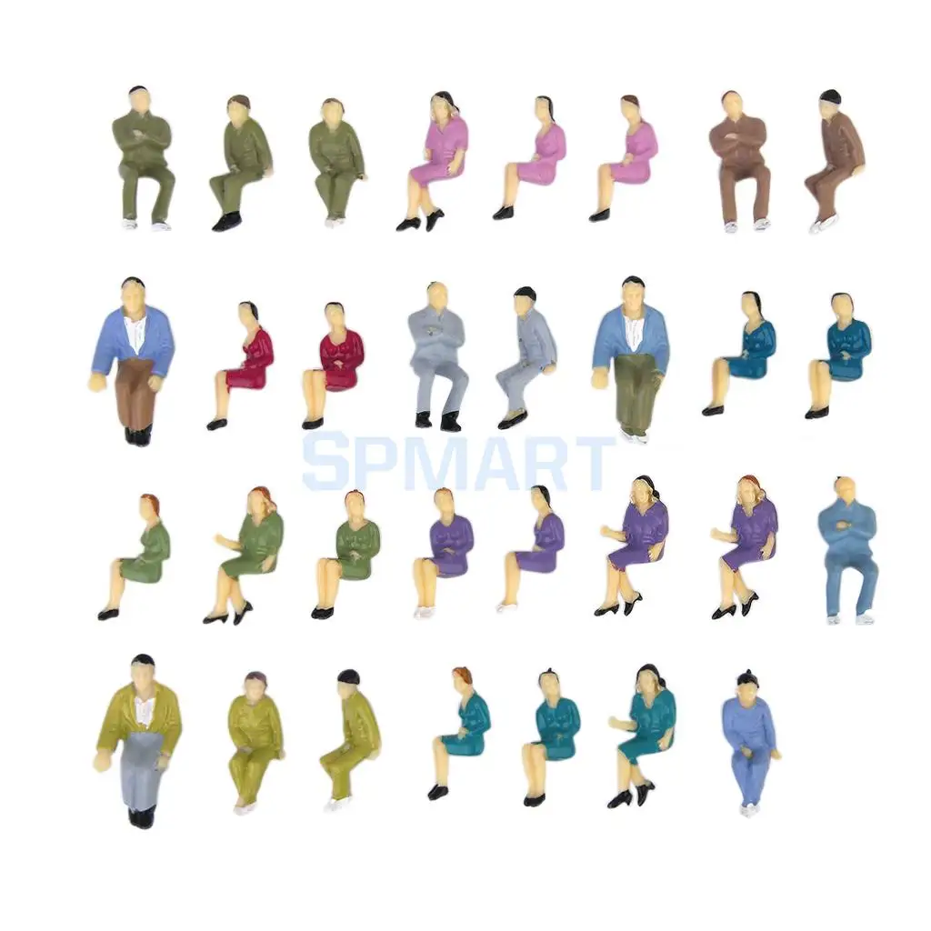 MagiDeal 50Pcs 1:50 Painted Model Train Railway Street Seated People Passengers Figures Diorama Layout Home Decor Toys Gift
