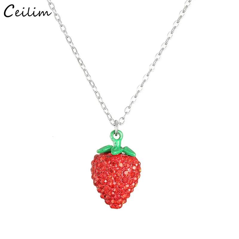 Sweet Red Strawberry Necklace For Women Girl Gifts Cute Fruit Pendant Necklace Clear Crystal Silver Color Short Choker Jewelry
Sweet Red Strawberry Necklace For Women Girl Gifts Cute Fruit Pendant Necklace Clear Crystal Silver Color Short Choker Jewelry