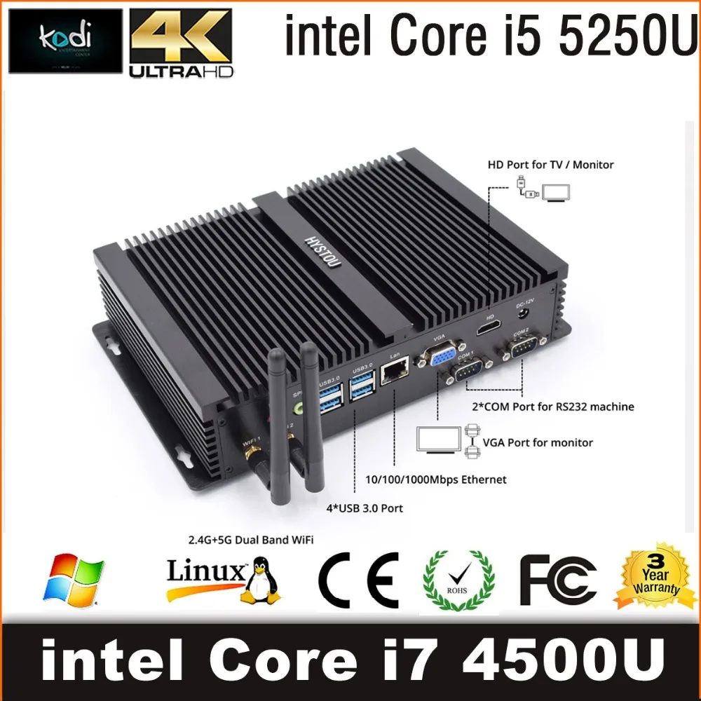 Intel core i5 5250U Мини ПК windows 7 pro intel i7 4500u gigabit lan промышленный безвентиляторный дизайн