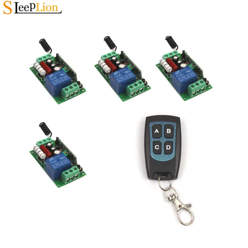 Sleeplion 220V 10A 1Channel Relay RF Wireless Power ON/OFF Waterproof Remote Control ON OFF 4-key Transmitter +4 Receiver Kit
Sleeplion 220V 10A 1Channel Relay RF Wireless Power ON/OFF Waterproof Remote Control ON OFF 4-key Transmitter +4 Receiver Kit