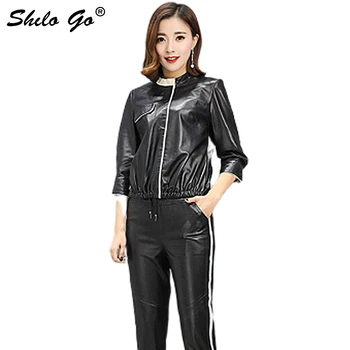 Leather Suit Womens Autumn Fashion sheepskin genuine leather Sets Stand collar concise leather Jacket stripes pants
Leather Suit Womens Autumn Fashion sheepskin genuine leather Sets Stand collar concise leather Jacket stripes pants