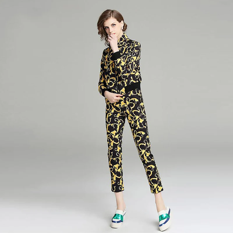 2 Piece Set Women Ensemble Femme 2019 Spring New Fashion Vintage Women Long Sleeve Coat + Ankle-Length Pants Print Two-piece Set
2 Piece Set Women Ensemble Femme 2019 Spring New Fashion Vintage Women Long Sleeve Coat + Ankle-Length Pants Print Two-piece Set