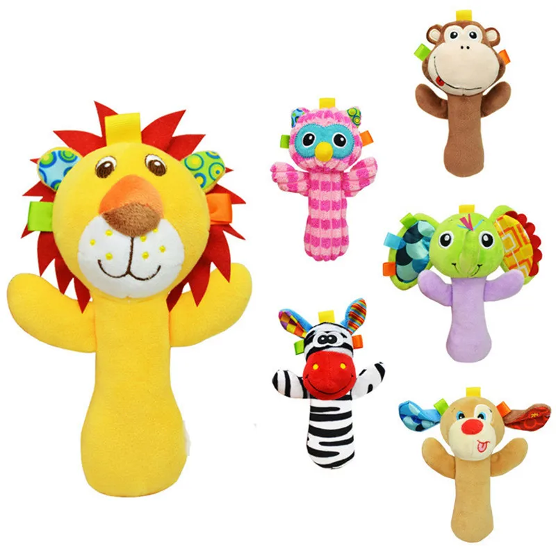 

0-12 Months Newborn Animal Hanging Baby Toys Lion Monkey Elephant Owl Stuffed Rattle Toy Children Handbells BeBe Sound Hand Bell