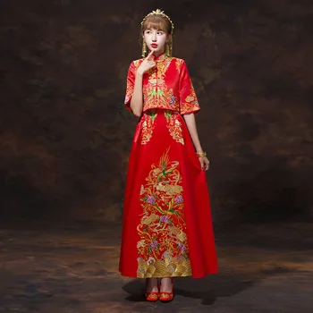 Vintage Improved Women Wedding Dress Suit Classic Red Embroidery Flower Cheongsam Traditional Marriage Hanfu Clothing S-XXL
Vintage Improved Women Wedding Dress Suit Classic Red Embroidery Flower Cheongsam Traditional Marriage Hanfu Clothing S-XXL