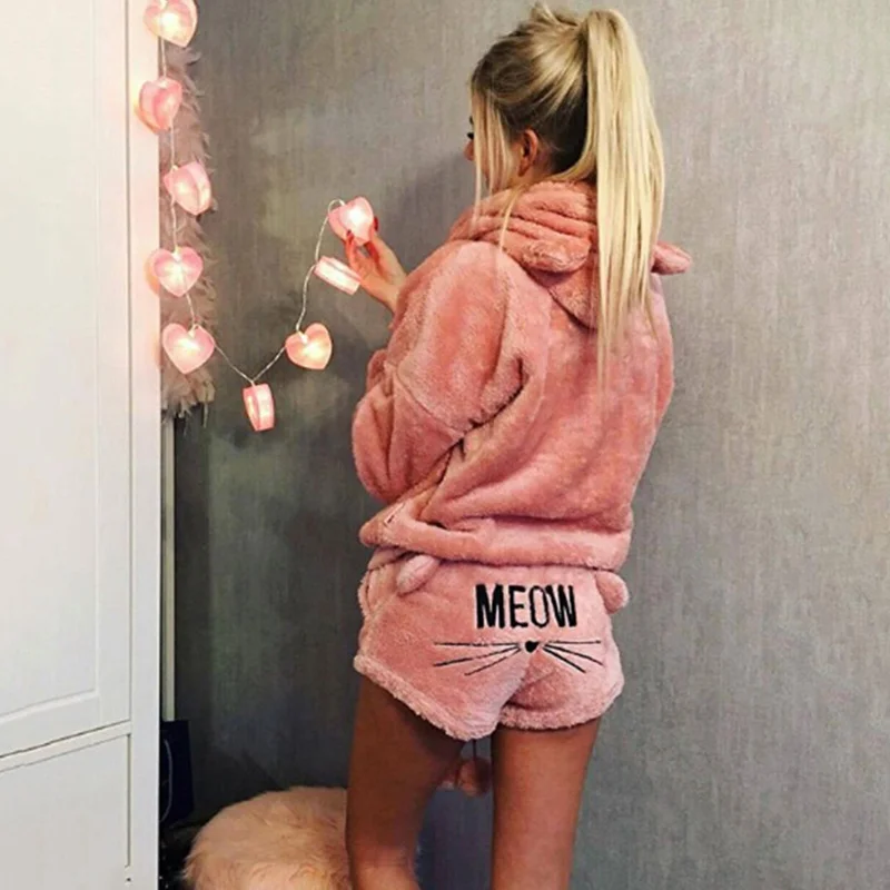 Plus Size Hooded Ball 2 Pc Women Pajamas Suits 2018 Winter Cartoon Cat Cute Female Sleepwear Meow Letters Woman Home Clothing
Plus Size Hooded Ball 2 Pc Women Pajamas Suits 2018 Winter Cartoon Cat Cute Female Sleepwear Meow Letters Woman Home Clothing