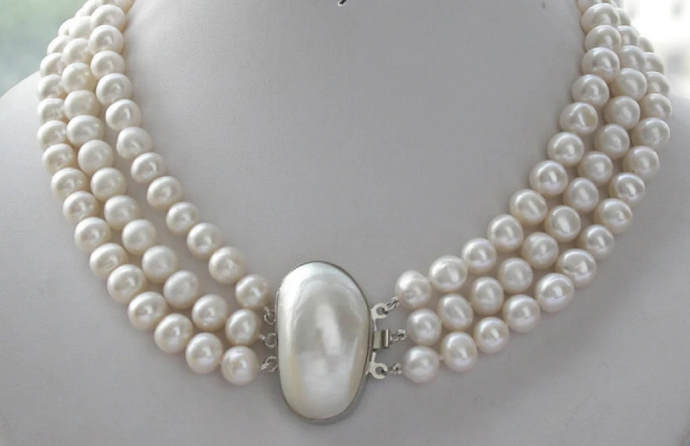 women Jewelry 10mm 3 Rows Bright White real pearl necklace highlight Natural Freshwater pearl necklace pendant
women Jewelry 10mm 3 Rows Bright White real pearl necklace highlight Natural Freshwater pearl necklace pendant