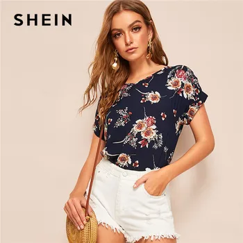 SHEIN Lady Casual Navy V Neck Floral Blouse Women Summer Roll Up Sleeve Curve Hem Streetwear Short Sleeve Blouses Ladies Tops
SHEIN Lady Casual Navy V Neck Floral Blouse Women Summer Roll Up Sleeve Curve Hem Streetwear Short Sleeve Blouses Ladies Tops