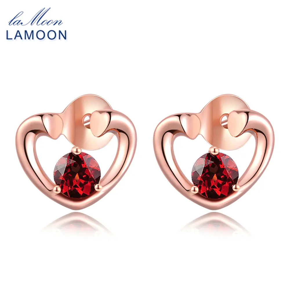 Модные серьги гвоздики LAMOON 0 6 ct 100% с натуральным красным гранатом серебряные