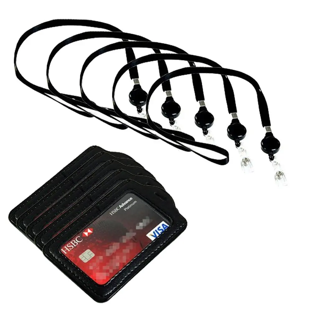 5 pcs Black Retractable Elastic Neck Strap Band Lanyard & 5 Pcs Faux Leather Vertical Style Business ID Badge Card Holder For Fa
5 pcs Black Retractable Elastic Neck Strap Band Lanyard & 5 Pcs Faux Leather Vertical Style Business ID Badge Card Holder For Fa