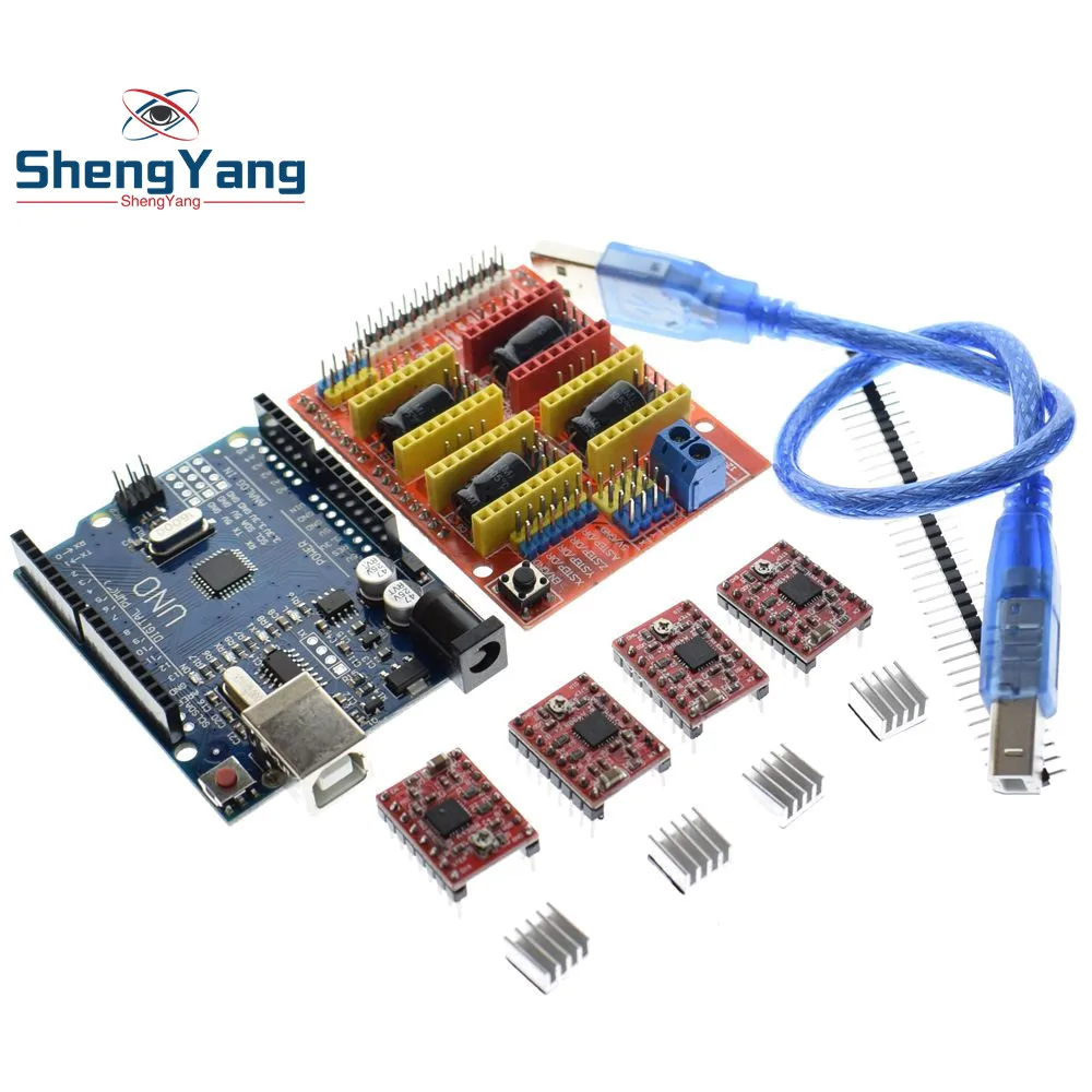cnc shield V3 engraving machine 3D Printe+ 4pcs A4988 driver expansion board for Arduino + UNO R3 with USB cable
cnc shield V3 engraving machine 3D Printe+ 4pcs A4988 driver expansion board for Arduino + UNO R3 with USB cable