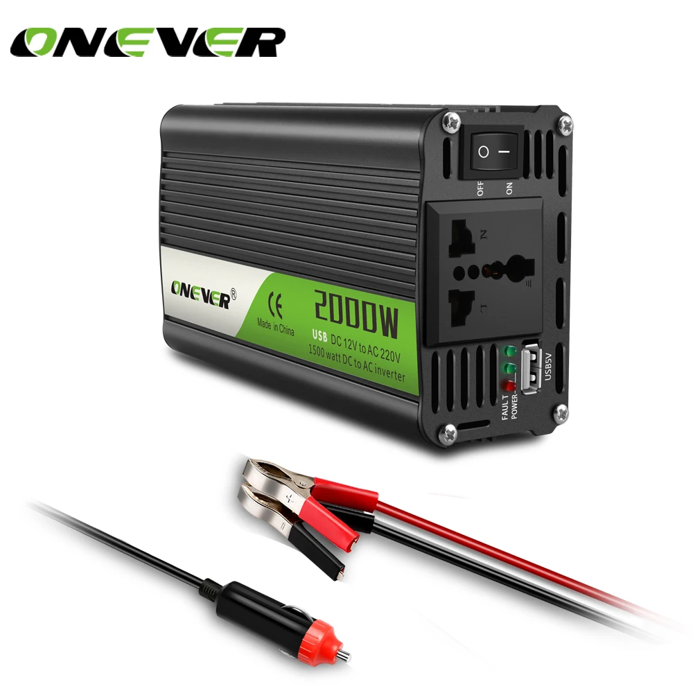 Onever 2000W Car Inverter AC 12V To 220V Car Voltage Power Converter with Circuit Protection for DVD players Car Vacuum Cleaner
Onever 2000W Car Inverter AC 12V To 220V Car Voltage Power Converter with Circuit Protection for DVD players Car Vacuum Cleaner