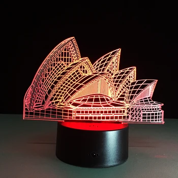 

Acrylic 3D LED Night Lamp 7 Color Changing Sydney Opera House 3D Illusion Desk light Bedroom Office Residential USB Night Light