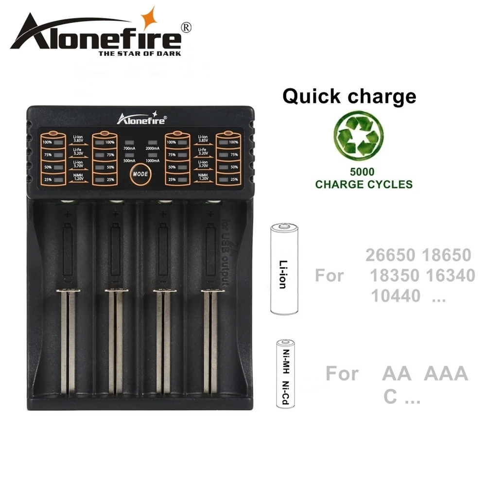 Зарядное устройство USB AloneFire MC104 1 2 в 3 7 85 В AA/AAA 18650 26650 14500 16340 умное зарядное для