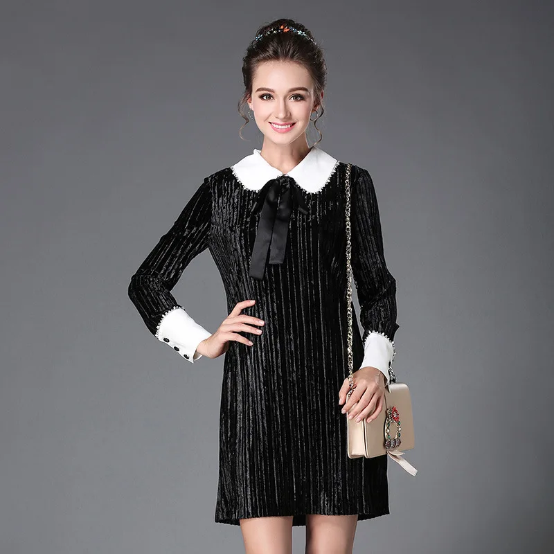 New2017Autumn Fashion ladies elegant dress contrast color gold velvet dress Plus size peter pan collar casual vestidos L-XXXXXL
New2017Autumn Fashion ladies elegant dress contrast color gold velvet dress Plus size peter pan collar casual vestidos L-XXXXXL