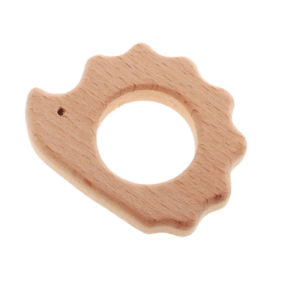 3 Pieces Natural Wood Hedgehog Shape Baby Teether Teething Ring Shower Gift