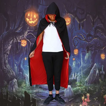 

Besegad 120cm Black Red Reversable Grim Reaper Vampire Dracula Hooded Cloak Cape Death Devil Witch Robe Cape Halloween Costume