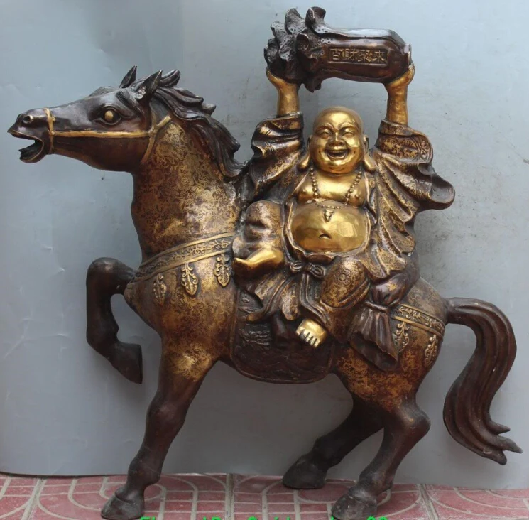 26" Chinese Bronze Gilt Happy Laugh Maitreya Buddha Baicai Cabbage Horse Statue
26" Chinese Bronze Gilt Happy Laugh Maitreya Buddha Baicai Cabbage Horse Statue