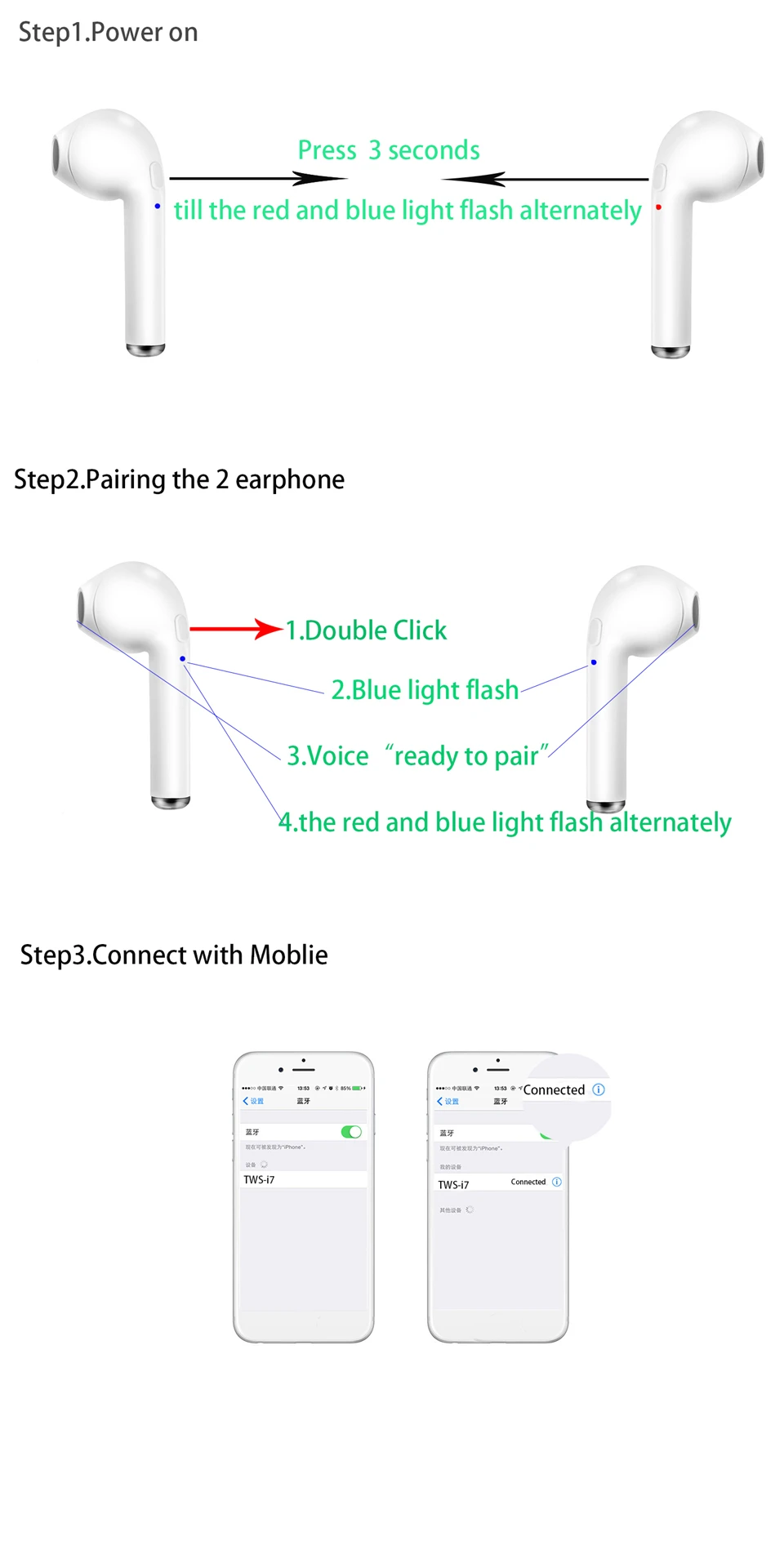YODELI Airpods Bluetooth Earphone I7S TWS Twins Wireless Headphones Bass Headset With Microphone For iPhone 6 7 8 S Xiaomi Phone (14)
