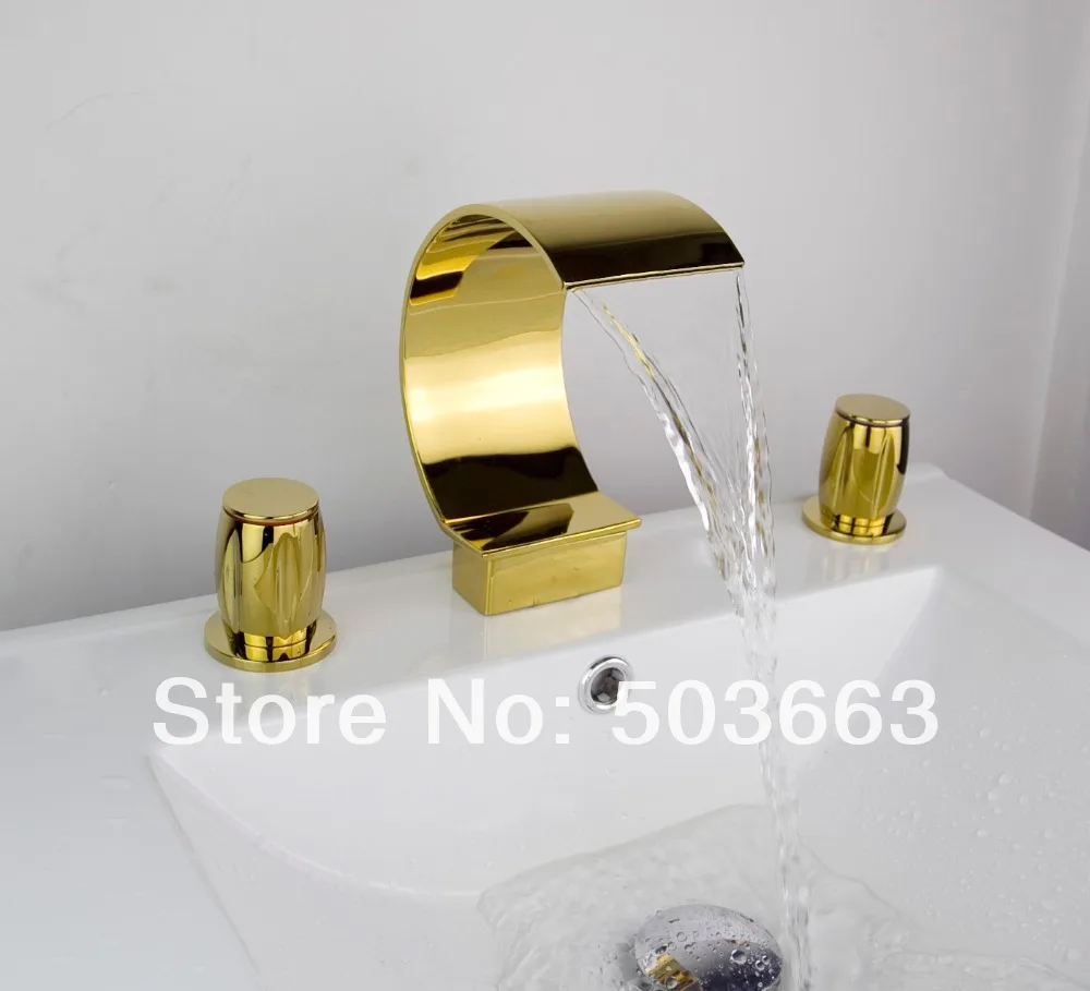 High Quality Great Waterfall 3 Pieces 2 Lever Bathroom Bathtub Basin Sink Golden Faucet Vanity Mixer Tap Deck Mount MF-614
High Quality Great Waterfall 3 Pieces 2 Lever Bathroom Bathtub Basin Sink Golden Faucet Vanity Mixer Tap Deck Mount MF-614