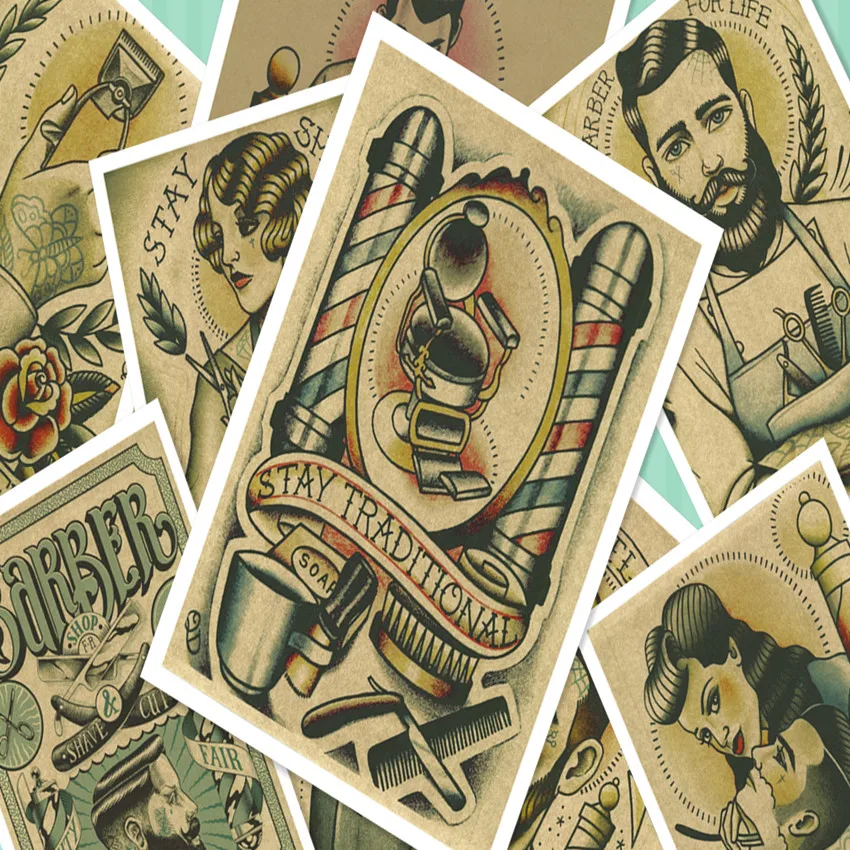 Retro Hairdresser Tattoos kraft Patterned Paper Poster Barber Shop Decor Barber Tools Shave Hair Salon Wall Stickers 30X42 CM A
Retro Hairdresser Tattoos kraft Patterned Paper Poster Barber Shop Decor Barber Tools Shave Hair Salon Wall Stickers 30X42 CM A