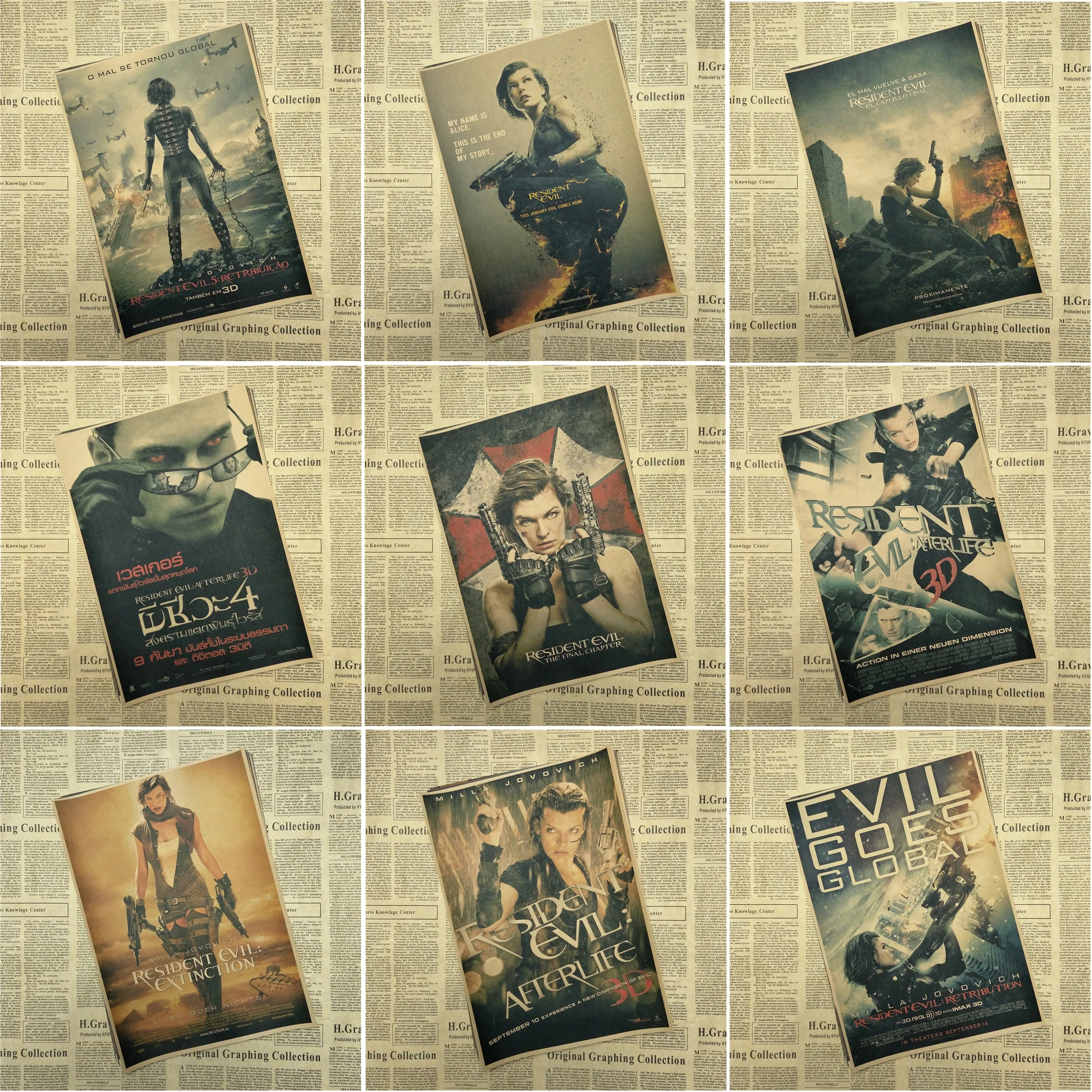 Resident Evil series Milla Jovovich Home Furnishing decoration Kraft Movie retro Poster Drawing core Wall stickers
Resident Evil series Milla Jovovich Home Furnishing decoration Kraft Movie retro Poster Drawing core Wall stickers
