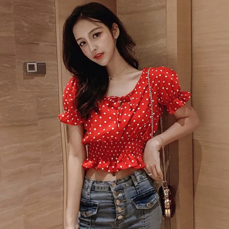 Women Summer Blouse Short Sleeve Ruffles Chiffon Blouse Fashion Dot Print V-Neck Female Shirt
Women Summer Blouse Short Sleeve Ruffles Chiffon Blouse Fashion Dot Print V-Neck Female Shirt
