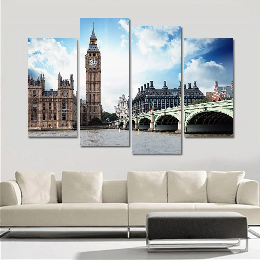 Image Unframed Poster and Print Mordern Painting Canvas Pictures for Living Room City Landscape Oil Spray Wall Art Home Decor 4 Pieces