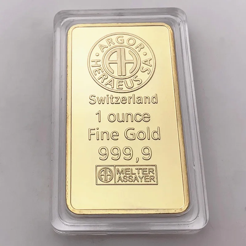 

Switzerland Credit Suisse bar ingot 1 OZ gold plated badge 50 x 28 mm with different serial number souvenir coin