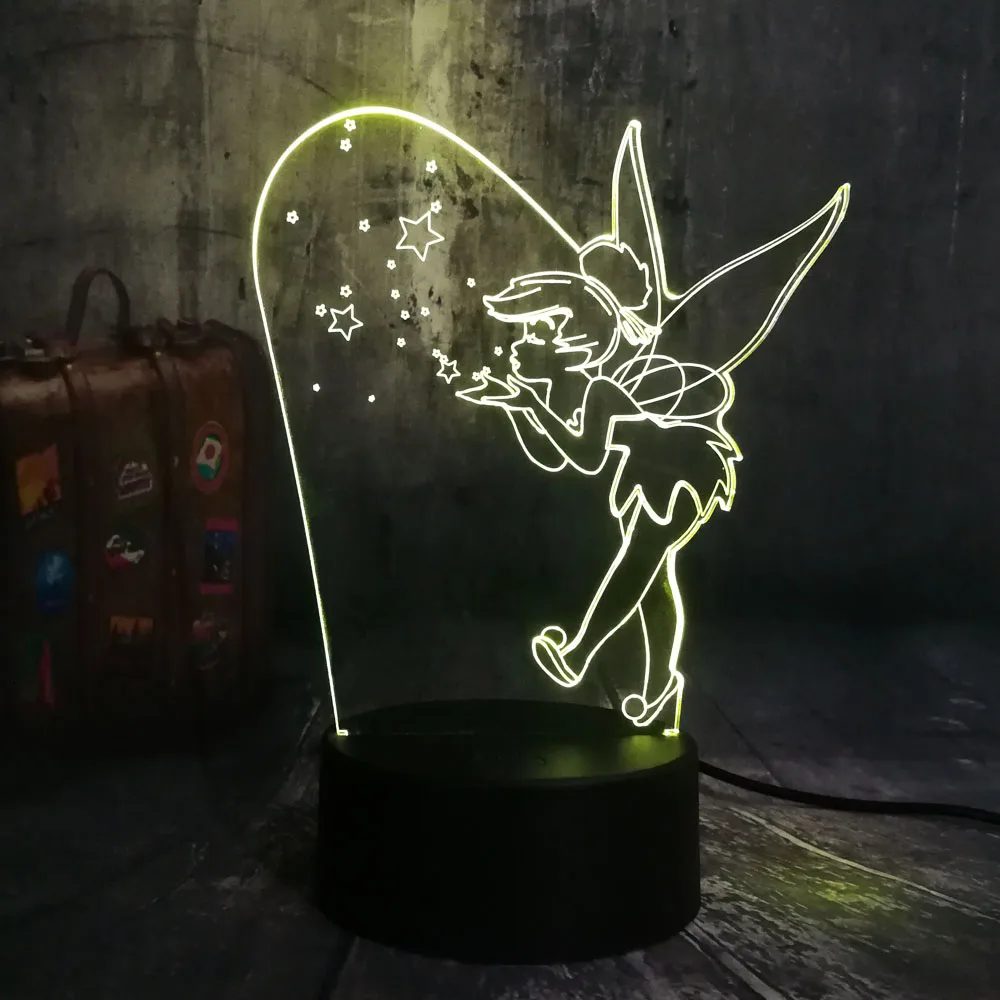 Новый мультяшный милый ночник Elf Tinker Bell Miss 7 цветов светодиодный 3D милая