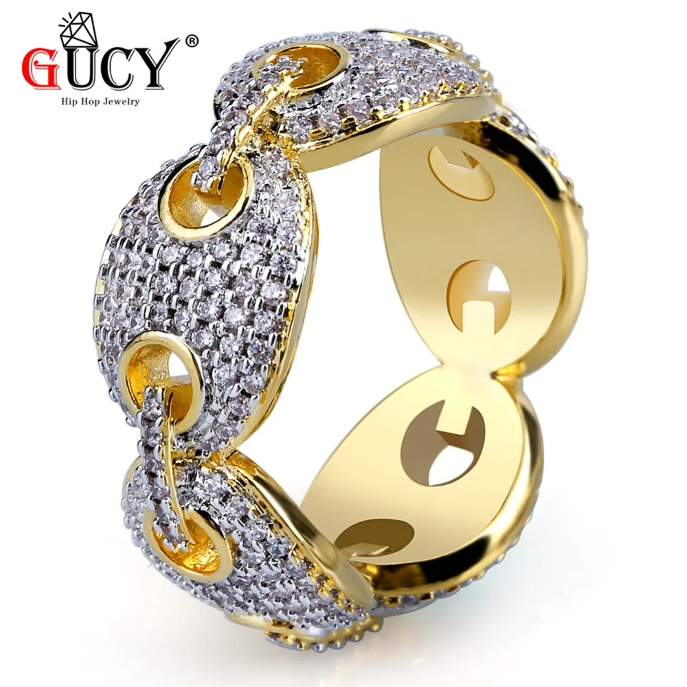 GUCY New Arrival Hip Hop Chain Ring Micro Pave AAA+ CZ Stones All Iced Out Gold Color Plated Link Bling Ring For Men Women
GUCY New Arrival Hip Hop Chain Ring Micro Pave AAA+ CZ Stones All Iced Out Gold Color Plated Link Bling Ring For Men Women