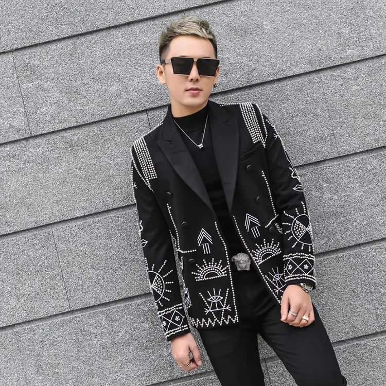 Luxury mens black pearl beading jacket club/stage performance/studio/Asia size/this is only jacket
Luxury mens black pearl beading jacket club/stage performance/studio/Asia size/this is only jacket