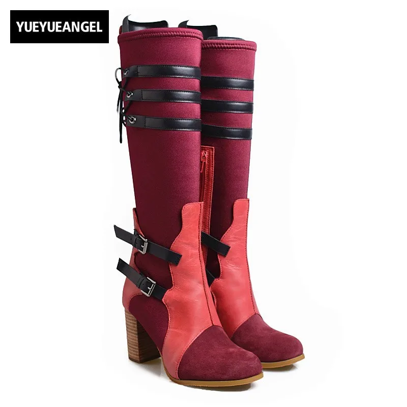 Winter High Heels Knee High Boots Women High Quality Leather Thick Heels Round Toe Long Boots Punk Belt Buckle Stretch Sock Bota
Winter High Heels Knee High Boots Women High Quality Leather Thick Heels Round Toe Long Boots Punk Belt Buckle Stretch Sock Bota
