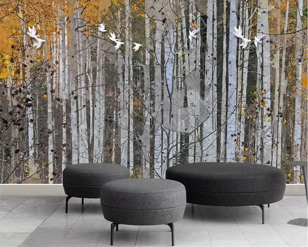 

beibehang Wallpaper mural Nordic abstract woods birch forest TV sofa background wall painting living room bedroom 3d wallpaper