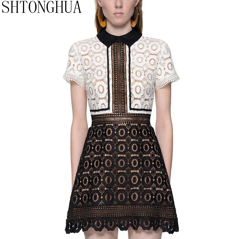 SHTONGHUA New Fashion 2019 Self Portrait Party Dress Women Short Sleeve Hollow Out Color Black Patchwork Lace Mini Dress
SHTONGHUA New Fashion 2019 Self Portrait Party Dress Women Short Sleeve Hollow Out Color Black Patchwork Lace Mini Dress