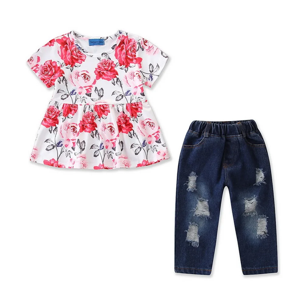 Top Trousers Suit Cute Girls ClothesSummer Kids Casual Cotton Floral Short Shredded Jeans Set Children Red Rose Printed D30
Top Trousers Suit Cute Girls ClothesSummer Kids Casual Cotton Floral Short Shredded Jeans Set Children Red Rose Printed D30