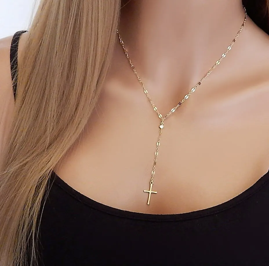 Фото Модное изящное новое многослойное ожерелье с крестом простое Y-образное