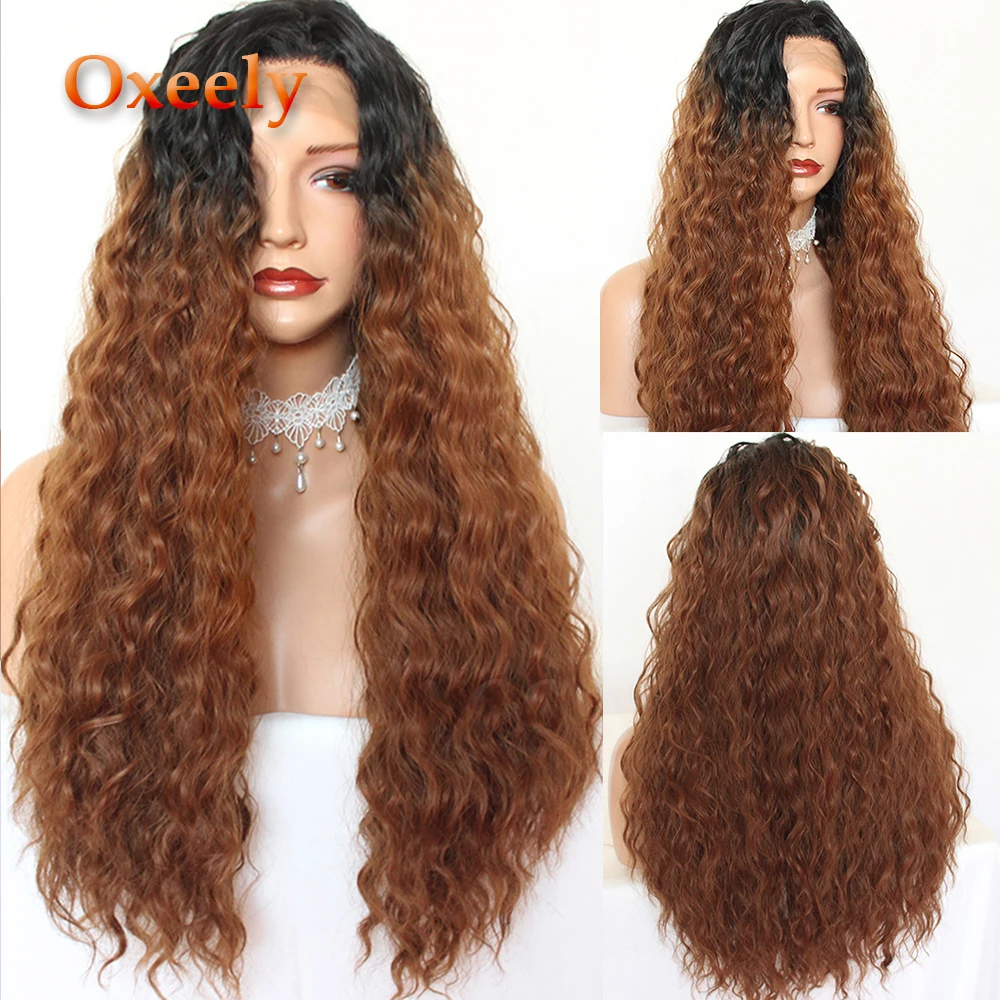Oxeely 180 Density #1b/30 Long Kinky Curly Wig Synthetic Lace Front Wigs Ombre Brown Kinky Curl Heat Resistant for Fashion Women
Oxeely 180 Density #1b/30 Long Kinky Curly Wig Synthetic Lace Front Wigs Ombre Brown Kinky Curl Heat Resistant for Fashion Women