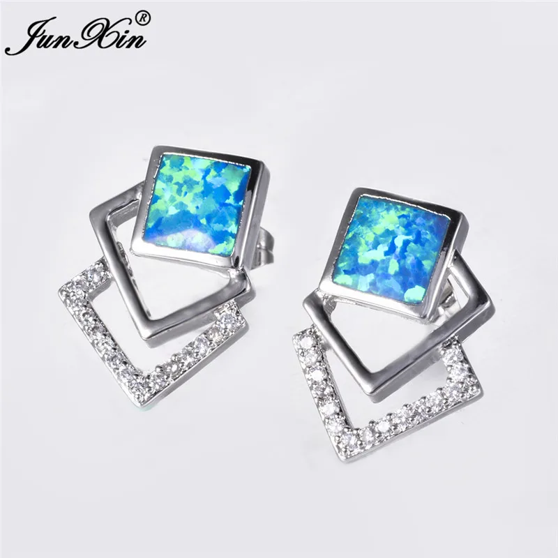 JUNXIN Simple Geometric Stud Earrings Blue White Fire Opal Earrings For Women 925 Silver Filled Zircon Wedding Jewelry
JUNXIN Simple Geometric Stud Earrings Blue White Fire Opal Earrings For Women 925 Silver Filled Zircon Wedding Jewelry