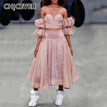 CHICEVER Summer Sexy Dot Print Women Two Piece Suit Strapless Puff Sleeve Short Tops With High Waist Zipper Mid Calf Skirt Suits
CHICEVER Summer Sexy Dot Print Women Two Piece Suit Strapless Puff Sleeve Short Tops With High Waist Zipper Mid Calf Skirt Suits