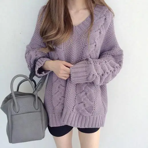 Fashion Women's New Autumn Winter V-neck Sweater Big Size Hemp Flowers Pattern Solid Color Loose Thick Warm Knitwear Sweater
Fashion Women's New Autumn Winter V-neck Sweater Big Size Hemp Flowers Pattern Solid Color Loose Thick Warm Knitwear Sweater