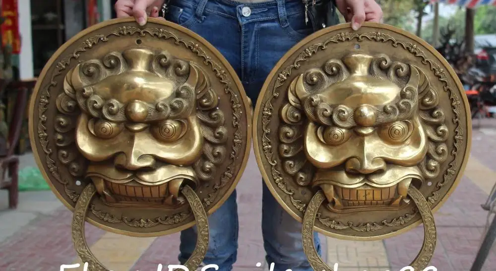 18"Bronze Fengshui Foo Dog Guardian beast Lion Leo Head Door knocker Gate Pair
18"Bronze Fengshui Foo Dog Guardian beast Lion Leo Head Door knocker Gate Pair