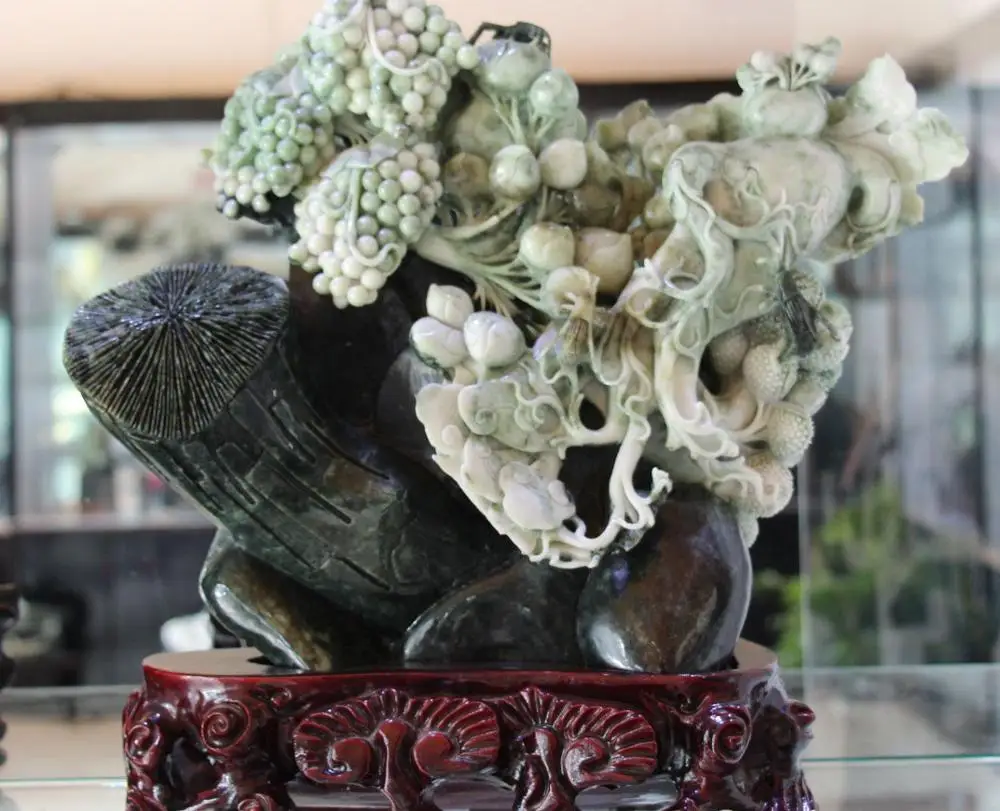 15" Chinese Dusha Jade fruit fruitage grape Peach leechee Base collection Statue
15" Chinese Dusha Jade fruit fruitage grape Peach leechee Base collection Statue