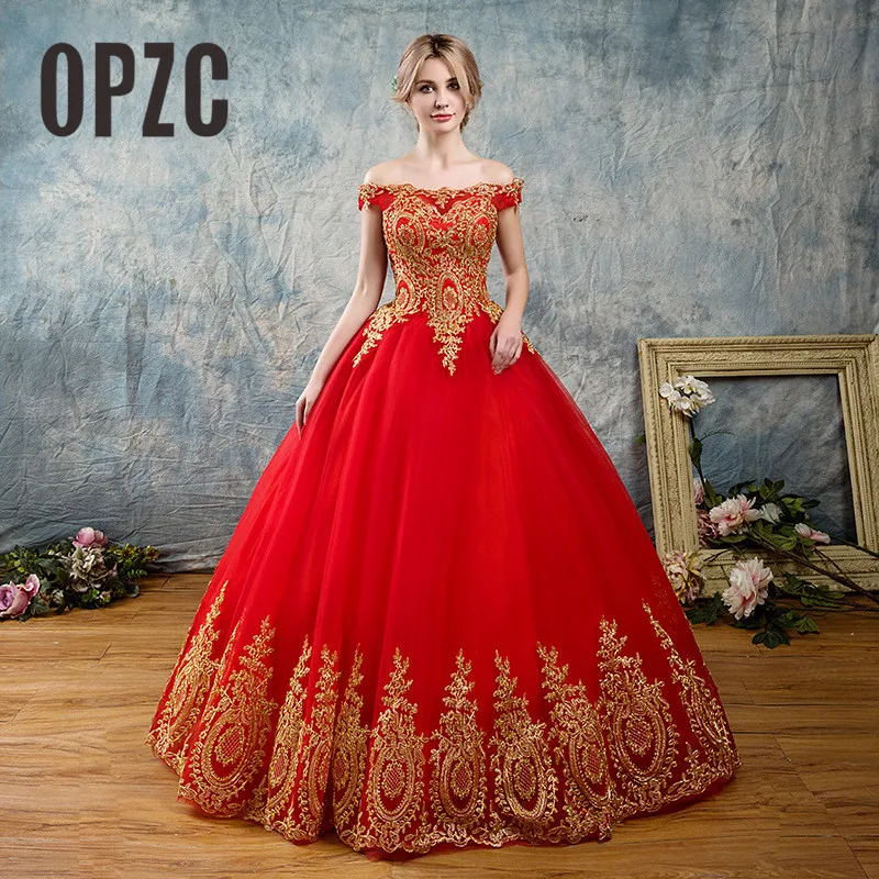 White Blue Red Romantic vintage Gold Lace Appliques Korean Ball Gown Train Wedding Dresses 2019 Plus Size Bridal Sexy Boat Neck
White Blue Red Romantic vintage Gold Lace Appliques Korean Ball Gown Train Wedding Dresses 2019 Plus Size Bridal Sexy Boat Neck