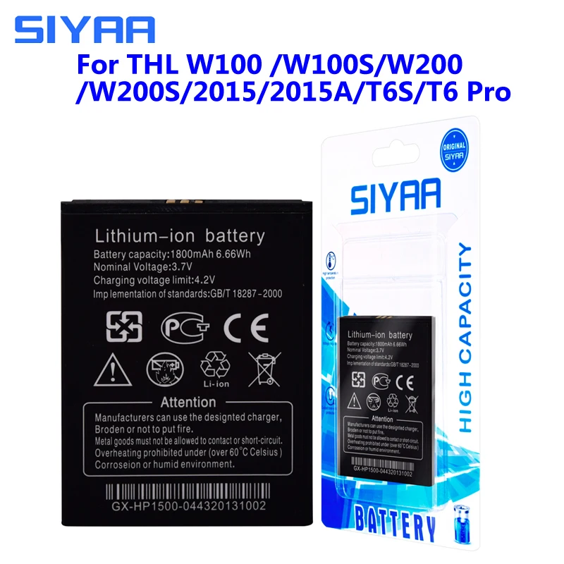 Original SIYAA W100 W200 BL-08 BL-06 Battery For THL W100 W100S W200 W200S W200C T6S T6 Pro 2015 2015A Li-ion Batteries
Original SIYAA W100 W200 BL-08 BL-06 Battery For THL W100 W100S W200 W200S W200C T6S T6 Pro 2015 2015A Li-ion Batteries