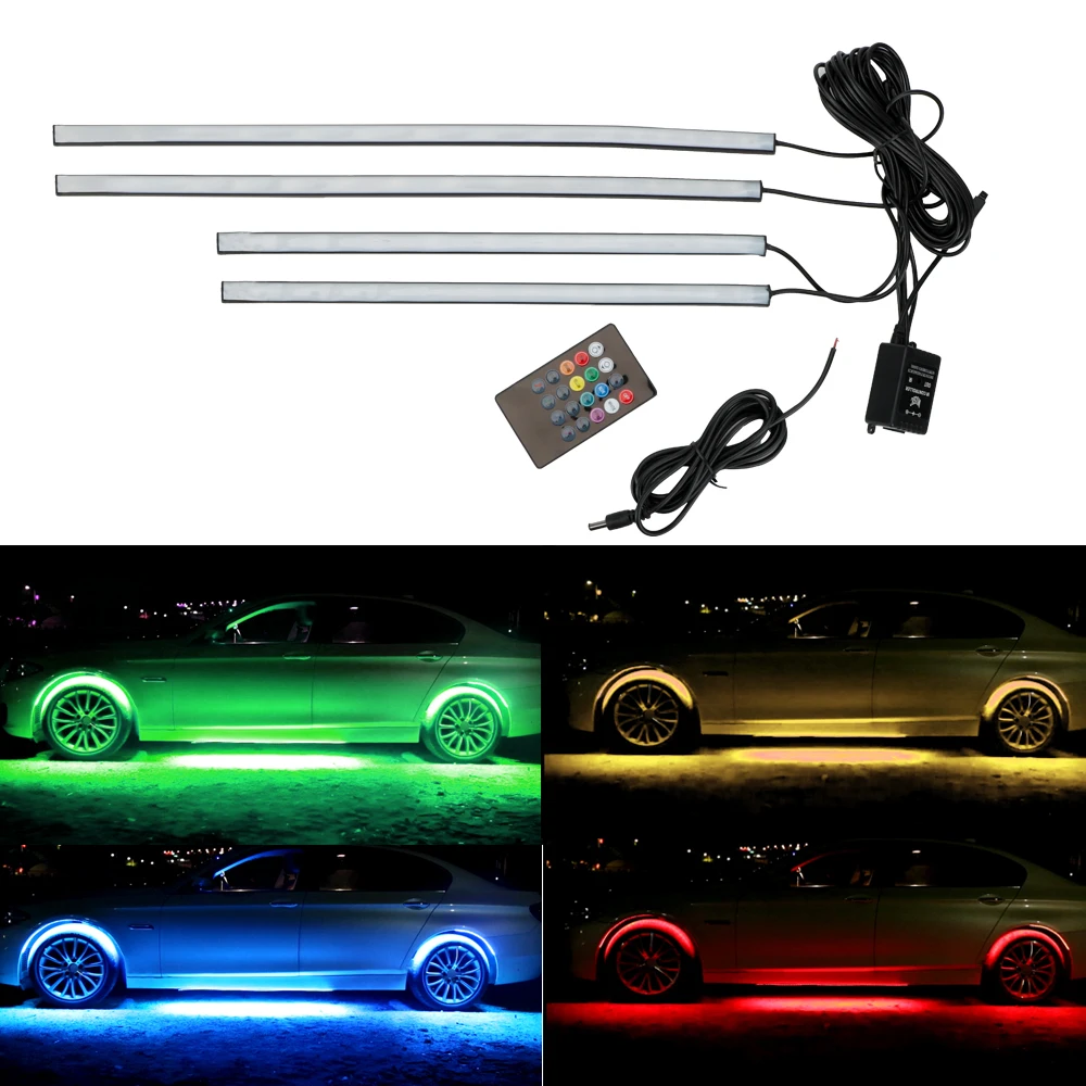 4x Sound Active 8 Colors Flexible LED Strip Underglow Underbody Neon Lights Kit