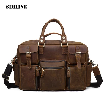 SIMLINE Vintage Retro Crazy Horse Genuine Leather Handbag Men Large Capacity Travel Handbags Shoulder Bag Bags Briefcase For Man
SIMLINE Vintage Retro Crazy Horse Genuine Leather Handbag Men Large Capacity Travel Handbags Shoulder Bag Bags Briefcase For Man