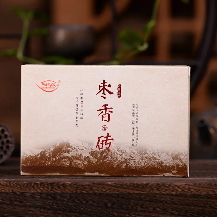 

China Yunnan Menghai Ancient tree Cooked puer tea Brick A+++ 2014 year Jujube scent Chinese Ripe pu er tea 250g puerh pu erh tea