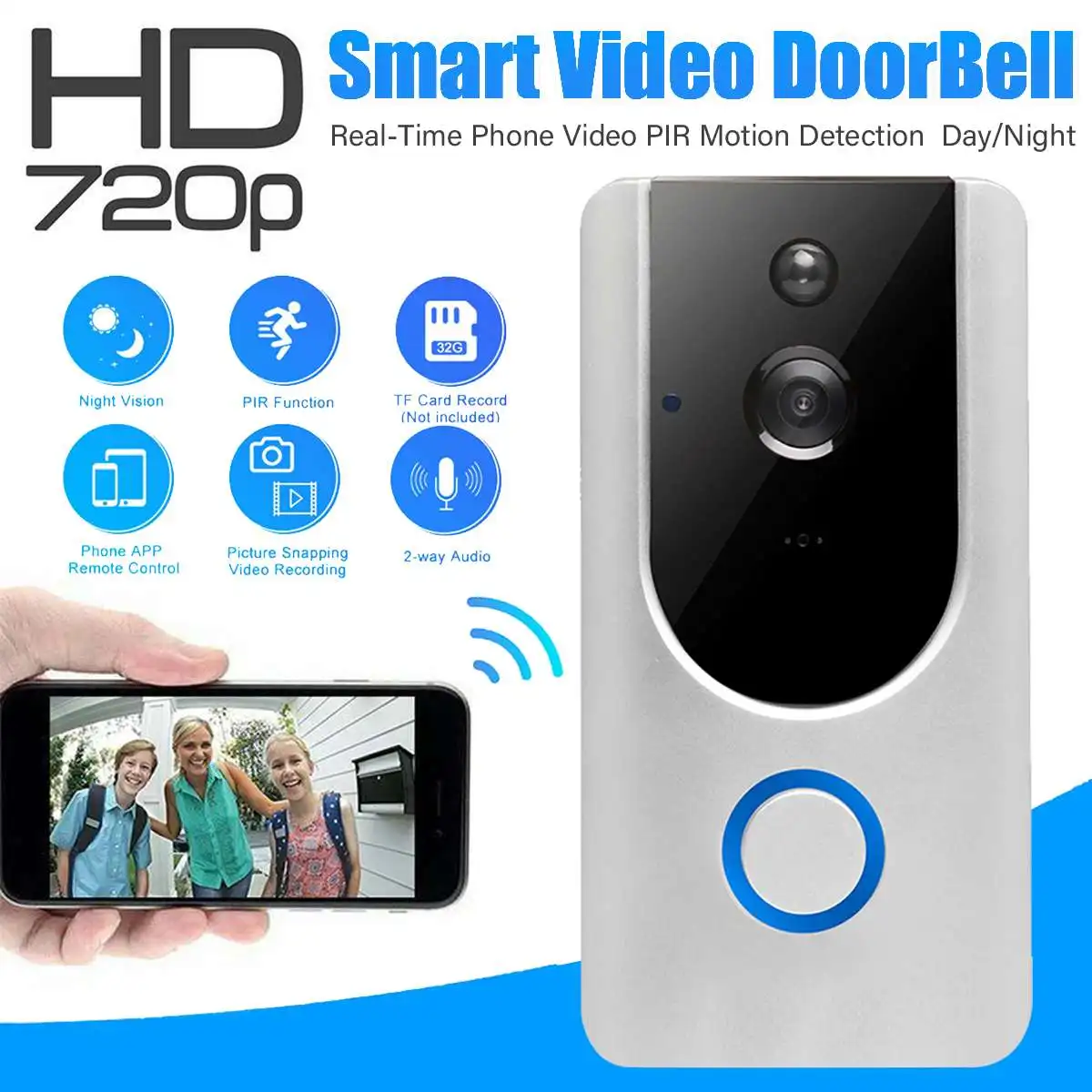 Wifi Smart Video Doorbell 720P Wireless Intercom Video Door Phone Door Bell IR Night Vision Alarm Wireless Security Camera
Wifi Smart Video Doorbell 720P Wireless Intercom Video Door Phone Door Bell IR Night Vision Alarm Wireless Security Camera