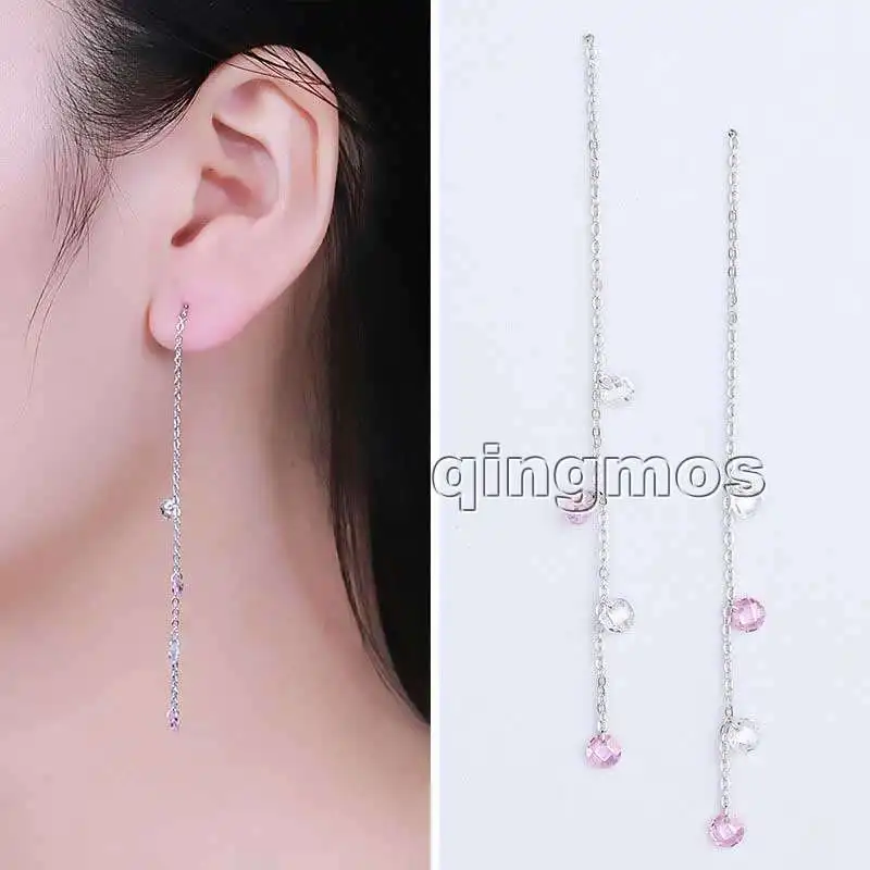 Fashion 4mm White & Pink Crystal Sterling Silver 925 8cm Ear Line dangle Earring-ear571
Fashion 4mm White & Pink Crystal Sterling Silver 925 8cm Ear Line dangle Earring-ear571