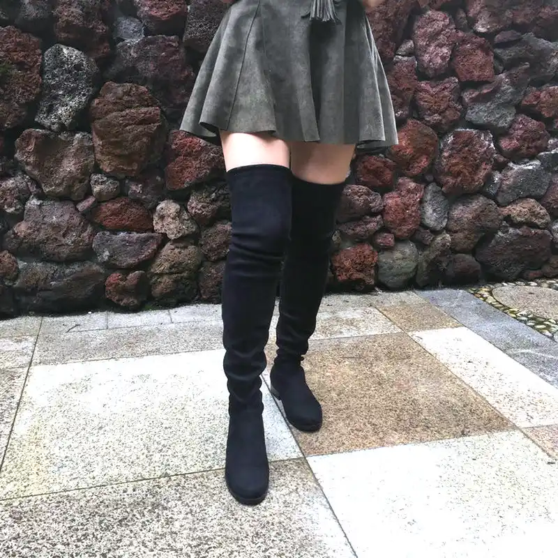 Stretch Faux Suede Thigh High Boots 